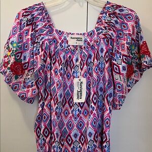 Savanna Jane Embroidered Short Sleeve Top Size Medium